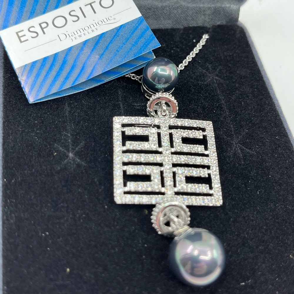 Joseph Esposito 925 Diamonique Necklace with Black Cultured Pearls – 18-20" - Picture 9 of 16